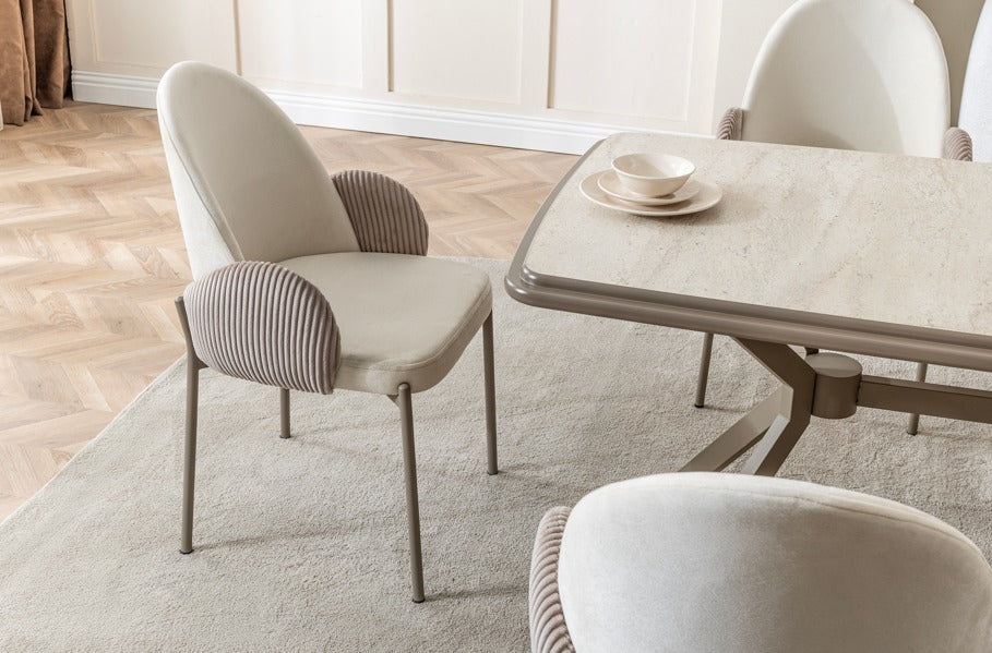 Verattı Madrid Traverten Dokulu Lüks Yemek Masası Takımı