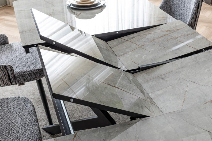 Verattı Atlas Lagina Ekstra Geniş Açılabilir Lüks Yemek Masası Takımı