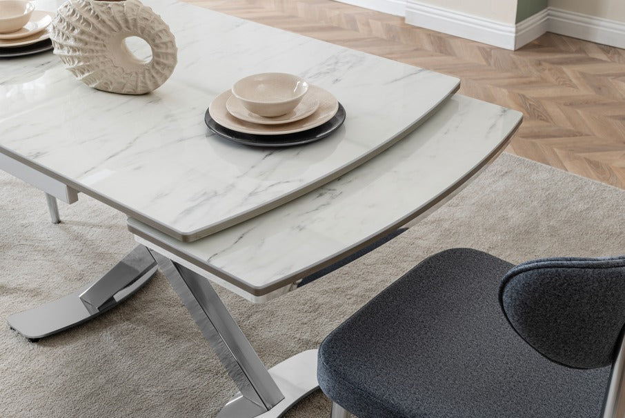 Veratti Mobilya Verattı Gala Marmo Mermer Dokulu Kompakt ve Açılabilir Lüks Yemek Masası Takımı