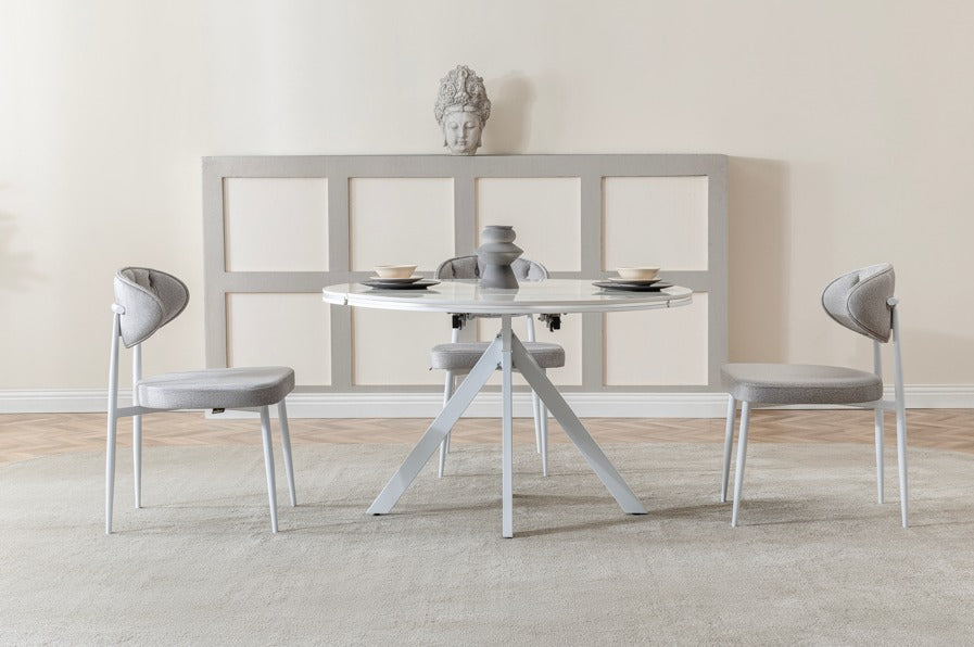 Verattı Royal Marmo Mermer Dokulu Açılabilir Lüks Yemek Masası Takımı