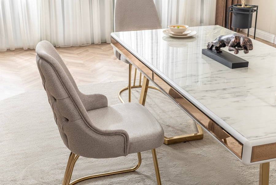 Veratti Mobilya Verattı Berlin Marmo Mermer Dokulu İhtişamlı Yemek Masası Takımı