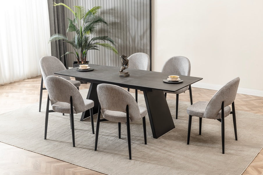 Veratti Mobilya Verattı Gucci Siyah Açılabilir Lüks Yemek Masası Takımı