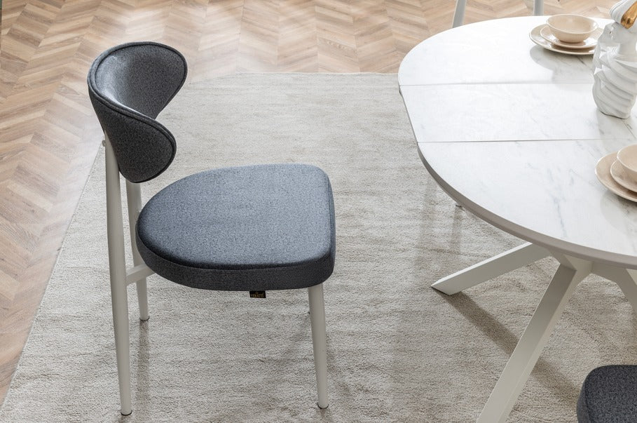 Verattı Luna Marmo Mermer Dokulu Açılabilir Lüks Kare Yemek Masası Takımı