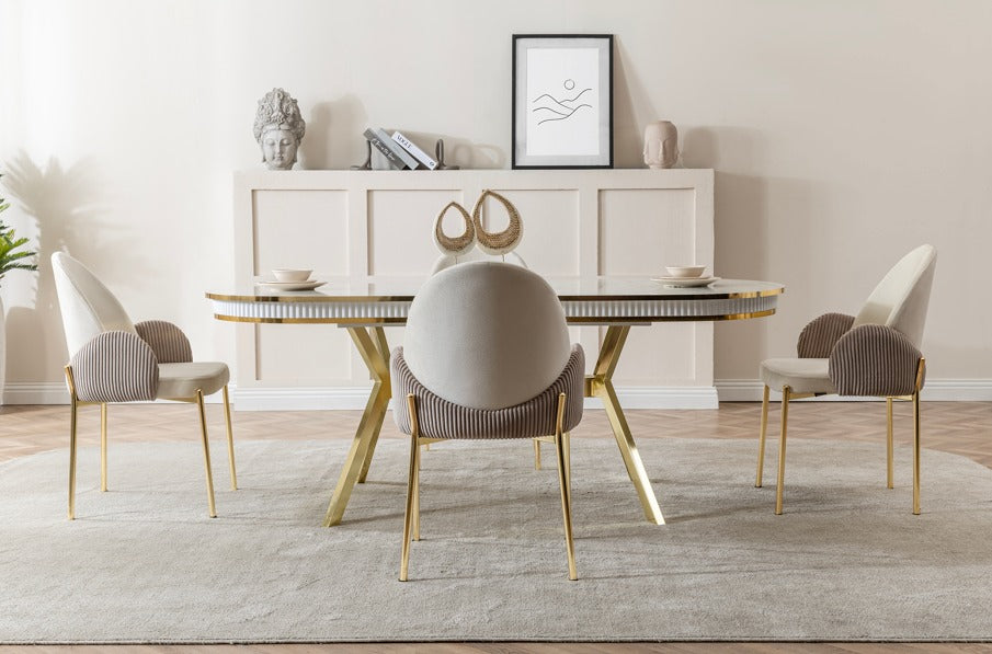 Verattı Roma Marmo Mermer Dokulu Açılabilir Lüks Yemek Masası Takımı