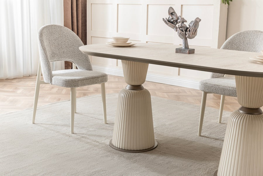 Verattı Venüs Traverten Doğal Dokulu Lüks Yemek Masası Takımı