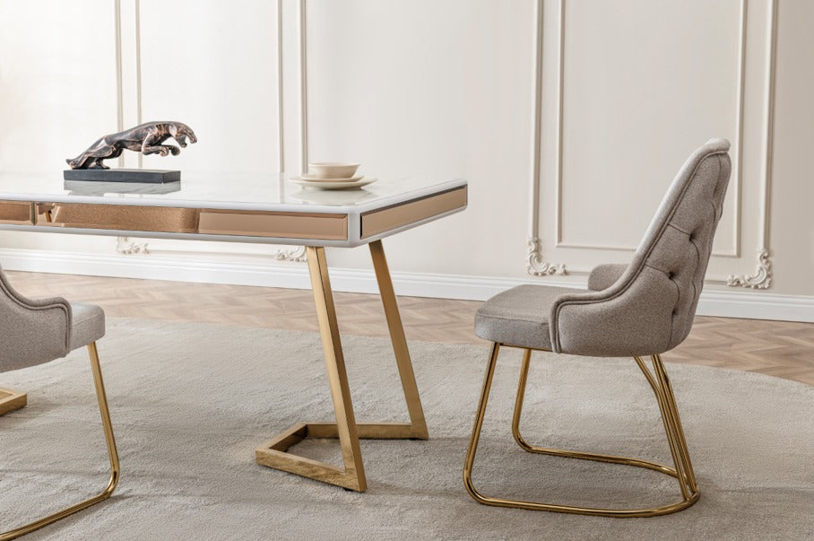 Veratti Mobilya Verattı Berlin Marmo Mermer Dokulu İhtişamlı Yemek Masası Takımı