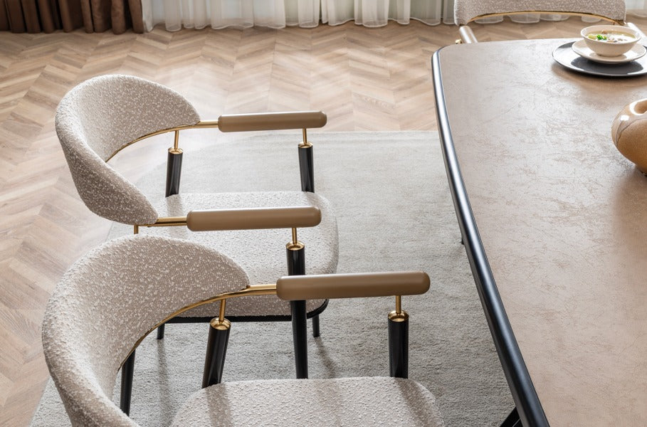 Verattı Oslo Bej Geniş Oturumlu Ferah Lüks Yemek Masası Takımı