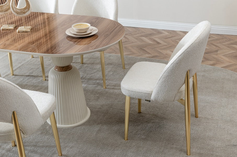 Verattı Venüs Ceviz Doğal Dokulu Lüks Yemek Masası Takımı